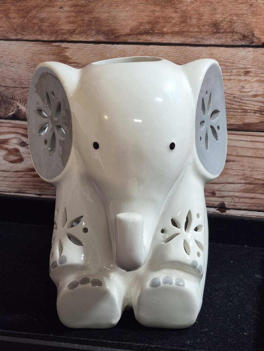 Pink Zebra White Ceramic Elephant Shade Luminary - Decorative Retired Piece